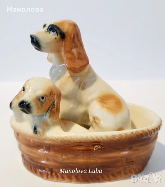 Винтидж японски порцеланова фигурка, кученца Шпаньол, снимка 1