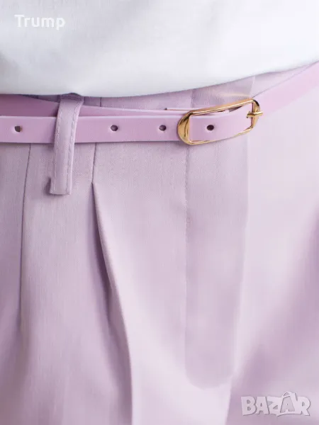 Елегантен къс панталон, високо качество,с колан, млечно лилав цвят, снимка 1