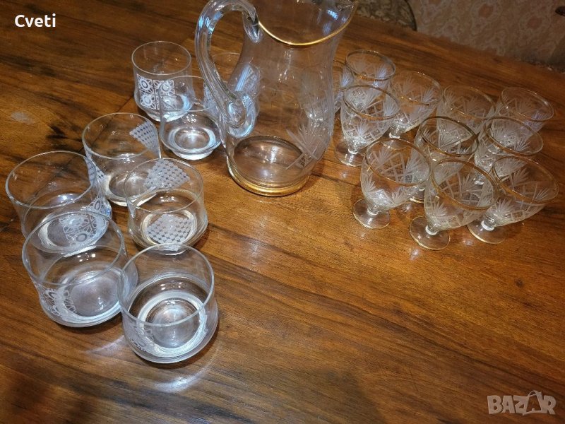 Ретро кристална кана и чаши , снимка 1
