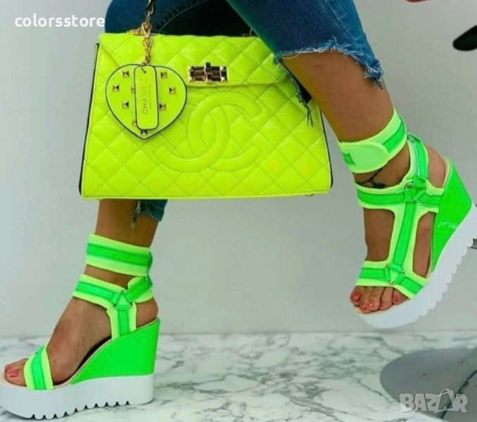 Нионови сандали на платформа  код LT309, снимка 1