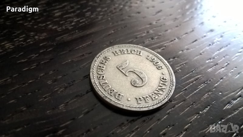 Райх монета - Германия - 5 пфенига | 1906г.; серия A, снимка 1