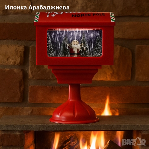 Музикална пощенска кутия „Santa North Pole“ с ефект на падащ сняг., снимка 1