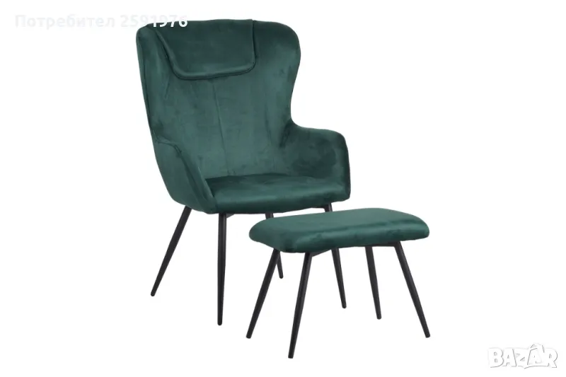 Кресло с табуредка Puzzle-home Rueda, 3 цвята, Кадифе, 71.5х66.5х99см., снимка 1