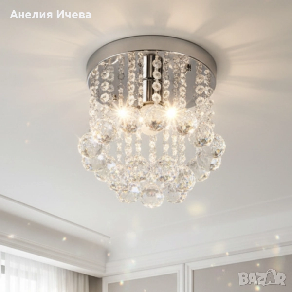 Модерен таванен полилей с кристални сфери, снимка 1