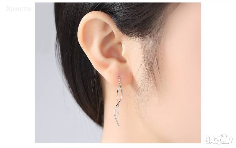 Сребърни обици вълнообразни висулки - S925, снимка 1