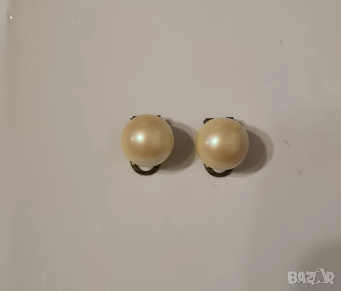 50-те години на миналия век Кабошон Винтидж кремави кръгли изкуствени перлени обеци Елегантни, снимка 1