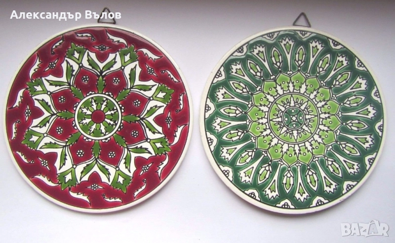 Две стари подложки за чаши или декорация за стена Pandora Ceramic ръчно направени гръцки, снимка 1