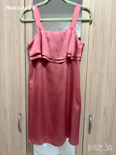 Къса розова сатенена рокля H&M , снимка 1
