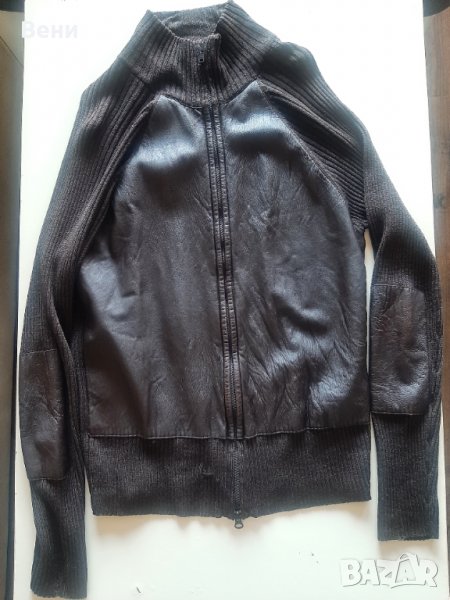 Мъжка кафява жилетка с кожен акцент, снимка 1