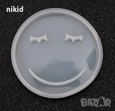 Smile смайли emoji кръг кръгла подложка основа силиконов молд форма смола шоколад декор поставка, снимка 1