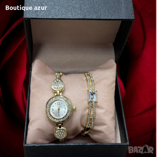 Красив подаръчен комплект часовник с гривна в нежен дизайн с камъни цирконии , снимка 1