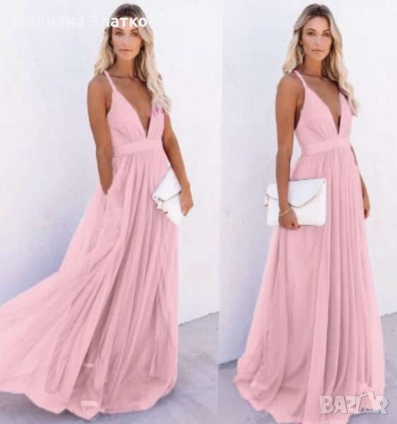 Ефирна дълга рокля в розово, снимка 1