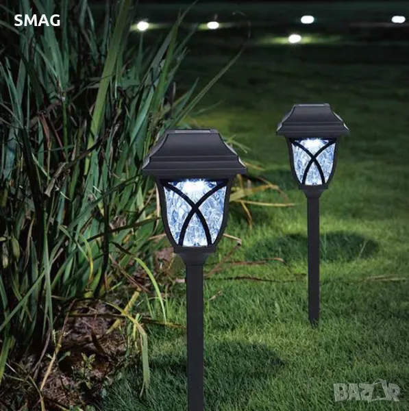 LED слънчев фенер соларна лампа бяла светлина пластмаса черен 34 см S_1210199, снимка 1