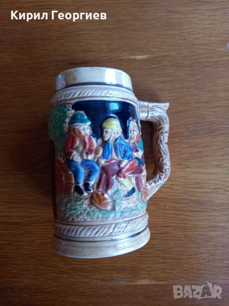 Голяма Релефна керамична  халба за бира , снимка 1