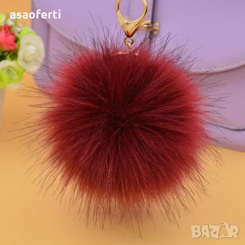 Висулка за чанта от изкуствен косъм голяма топка, снимка 1