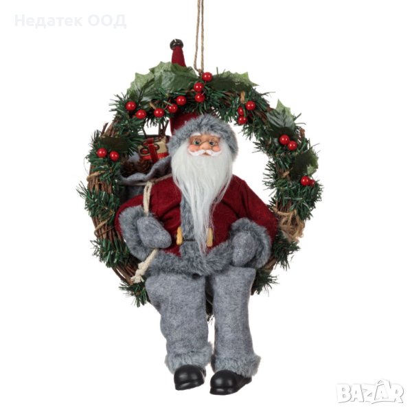 Коледен венец, Дядо Коледа с чувал, Дървен, 40см, снимка 1