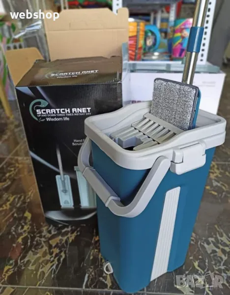 Комплект за почистване Scratch Clean, кофа с изстисквачка и резервен моп, ПЕНДАН, снимка 1