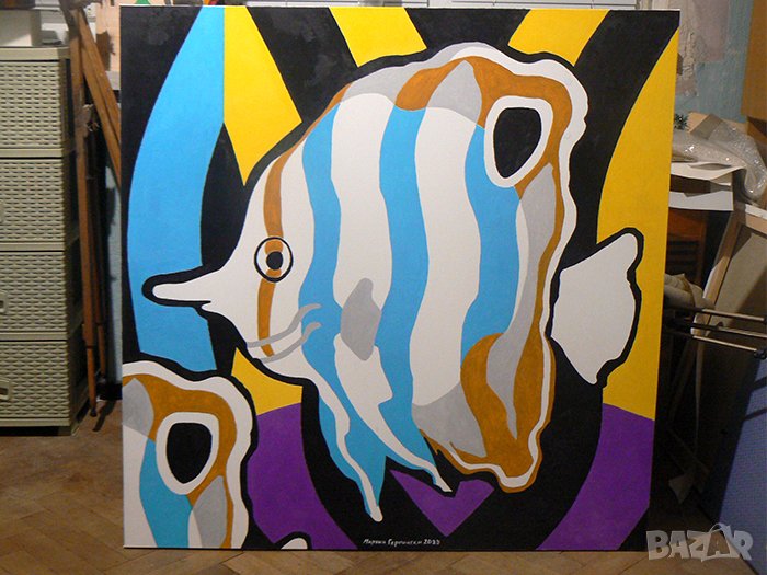 Голяма маслена картина с риба . Худ. Мартин Гергински ., снимка 1