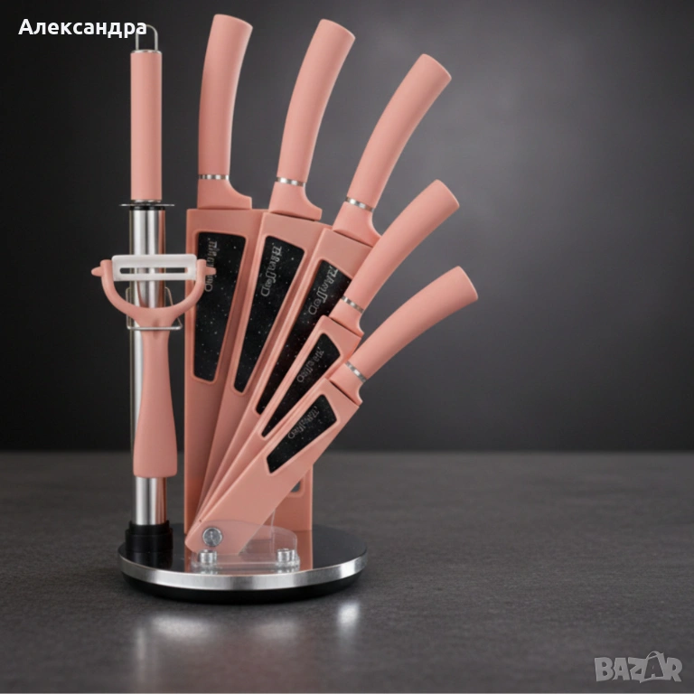 Комплект кухненски н о ж о в е 8 в 1 с въртяща се стойка Cheffinger за подредена кухня, снимка 1