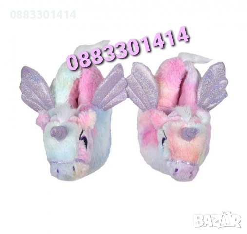 Плюшени 3D пантофи Розов Еднорог , снимка 2 - Пантофи - 38831587