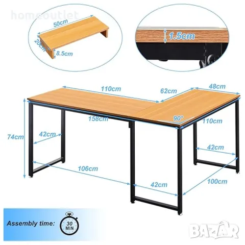 ПРОМОЦИЯ Ъглово компютърно / офис бюро CLIPOP BZWO-CD-0110BD, снимка 4 - Бюра - 49793747