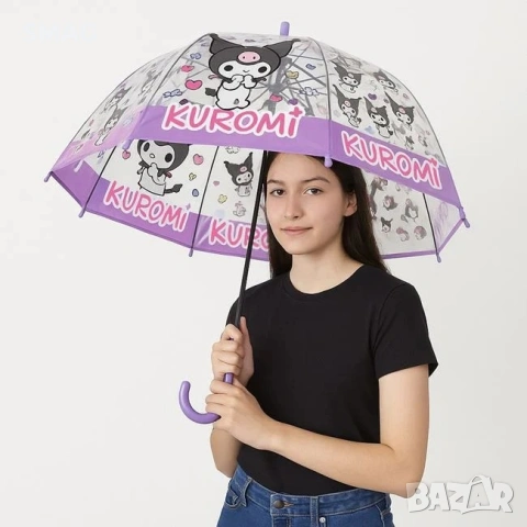 Автоматичен детски чадър Kuromi, прозрачен лилав_1253623, снимка 2 - Чадъри - 54298654