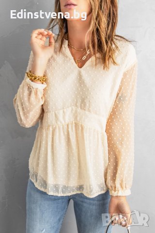Дамска блуза с дълъг ръкав и принт на точки, снимка 4 - Блузи с дълъг ръкав и пуловери - 40698099