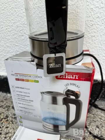 Стъклена Електрическа Кана - Zilan ZLN8955, 1.7л, 2200W, 360° Основа, LED Осветление, 5 Настройки!, снимка 7 - Кани - 50376895