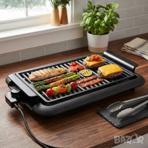 Електрическа настолна скара 1200W без дим – Преносимо барбекю за балкон и градина, 38x25 см