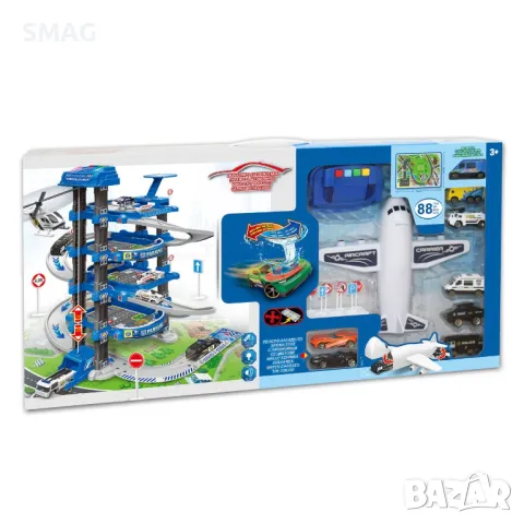 Полицейски гараж 3 нива със самолет 8 превозни средства Звук и светлини - 88 бр S_1219649