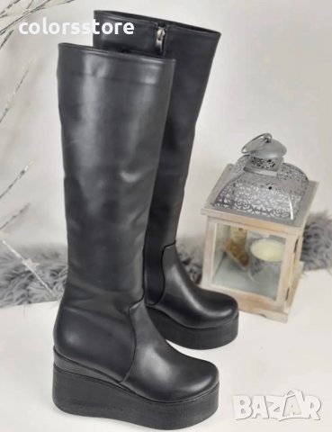 Ботуши на платформа - черна кожа с черно ходило - 136K