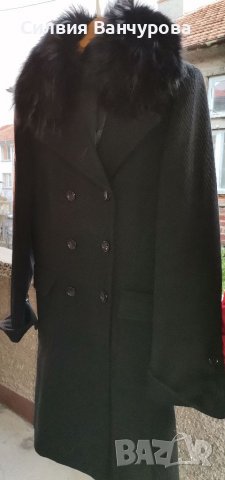 Черно палто 100 %вълна и лисица , снимка 3 - Палта, манта - 39057425