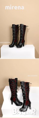 Косплей Ботуши на платформа за жени, висок ток, ленти, готически, снимка 5 - Дамски ботуши - 42618901