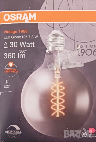 OSRAM декоративна крушка LED  G125, E27, 7.8W (30W), 360 лумена,, снимка 2 - Лед осветление - 52910794