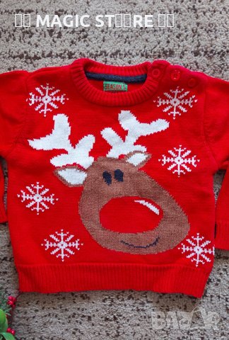 Коледен пуловер р.74, снимка 2 - Бебешки блузки - 42141037