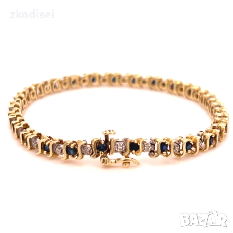 Златна дамска гривна с мойсанити 12,86гр. 17,5см. 14кр. проба:585 модел:35585-1, снимка 2 - Гривни - 52574870