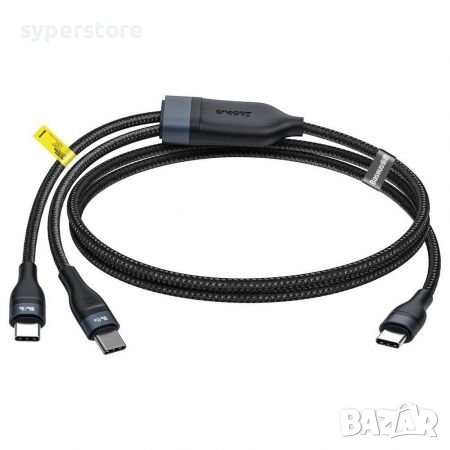 Кабел USB Type C - 2 x Type C M/M 1.5m 100W Baseus CA1T2-C01 Черна оплетка , снимка 3 - USB кабели - 38585667