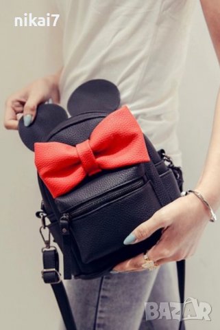 дамска раница кожена мики маус с червена сладурска панделка ново чанта, снимка 6 - Раници - 37613007