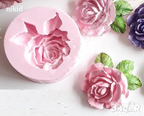 Голяма Разцъфнала Роза с листа силиконов молд форма за декорация торта фондан шоколад и др