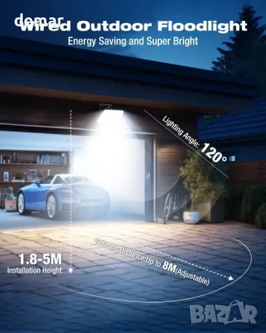 vighep Охранителна лампа, външна, сензор за движение, 24W захранвана от мрежата 3000K-6500K, IP65, снимка 5 - Външни лампи - 47510857