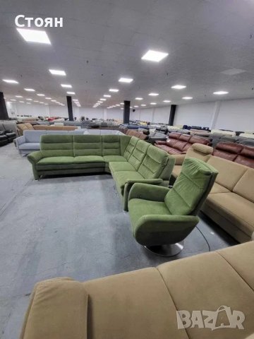 Зелен ъглов диван от плат с ел.релакс и фотьойл "PP - PF20073", снимка 2 - Дивани и мека мебел - 39965022