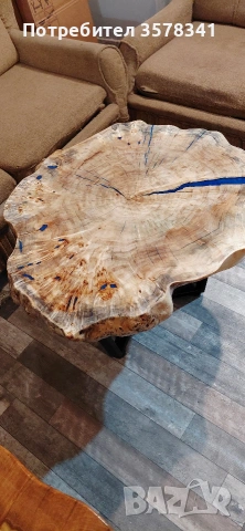 холна маса от туморна топола и епоксидна смола в синьо,масата е ръчна изработка!, снимка 6 - Маси - 53932030