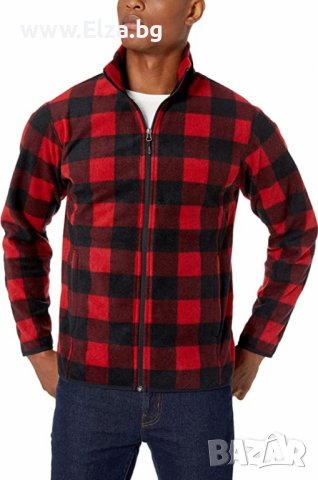 Мъжко поларено Горнище с цип Червено каре, снимка 1