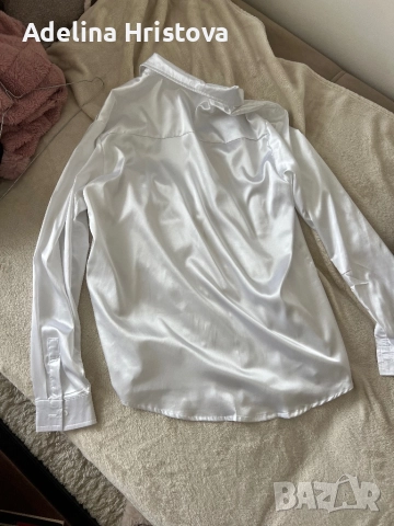  Бяла бляскава сатенена мъжка риза размер Л, снимка 3 - Ризи - 52878558