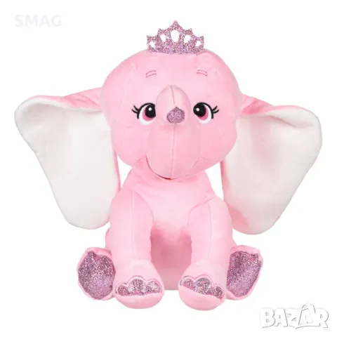 Плюшена играчка слон Розов с блестяща корона 32 см S_1207094