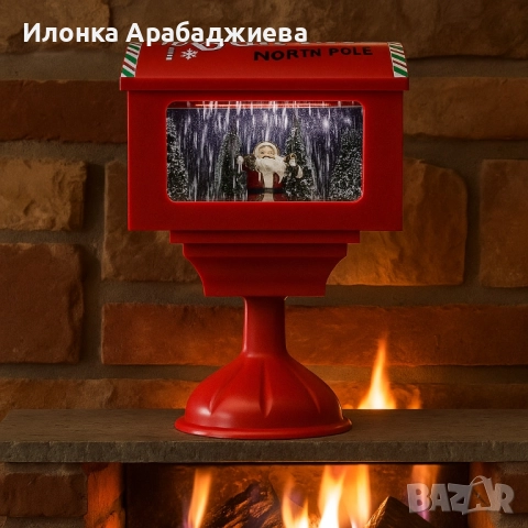 Музикална пощенска кутия „Santa North Pole“ с ефект на падащ сняг