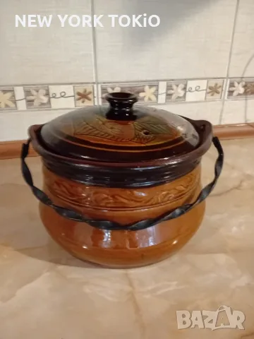 ГЛИНЕНО ГЮВЕЧЕ С КАПАК И ДРЪЖКА , снимка 4 - Съдове за готвене - 56040281