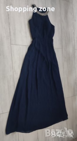 Дълга официална бална рокля в тъмно синьо