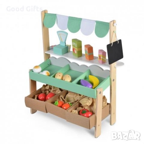 ДЕТСКИ ДЪРВЕН СУПЕРМАРКЕТ С КОМПЛЕКТ ПРОДУКТИ, снимка 3 - Образователни игри - 38535859