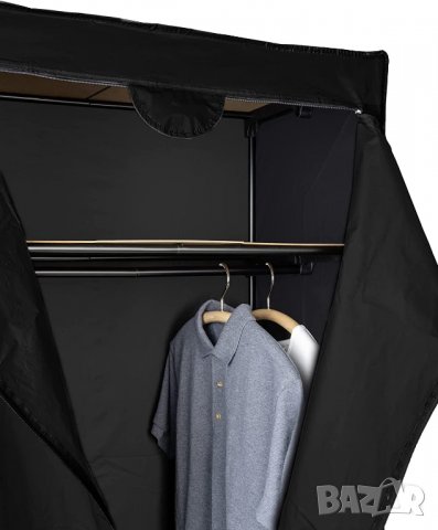 Гардероб WENKO Deep Black с рафт, полиетилен винил ацетат, 75 x 160 x 50 см, черен, снимка 2 - Органайзери - 39956949